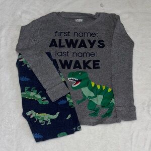 Carters Gray Dinosaur Pajama Set with 'Always Awake' Graphic